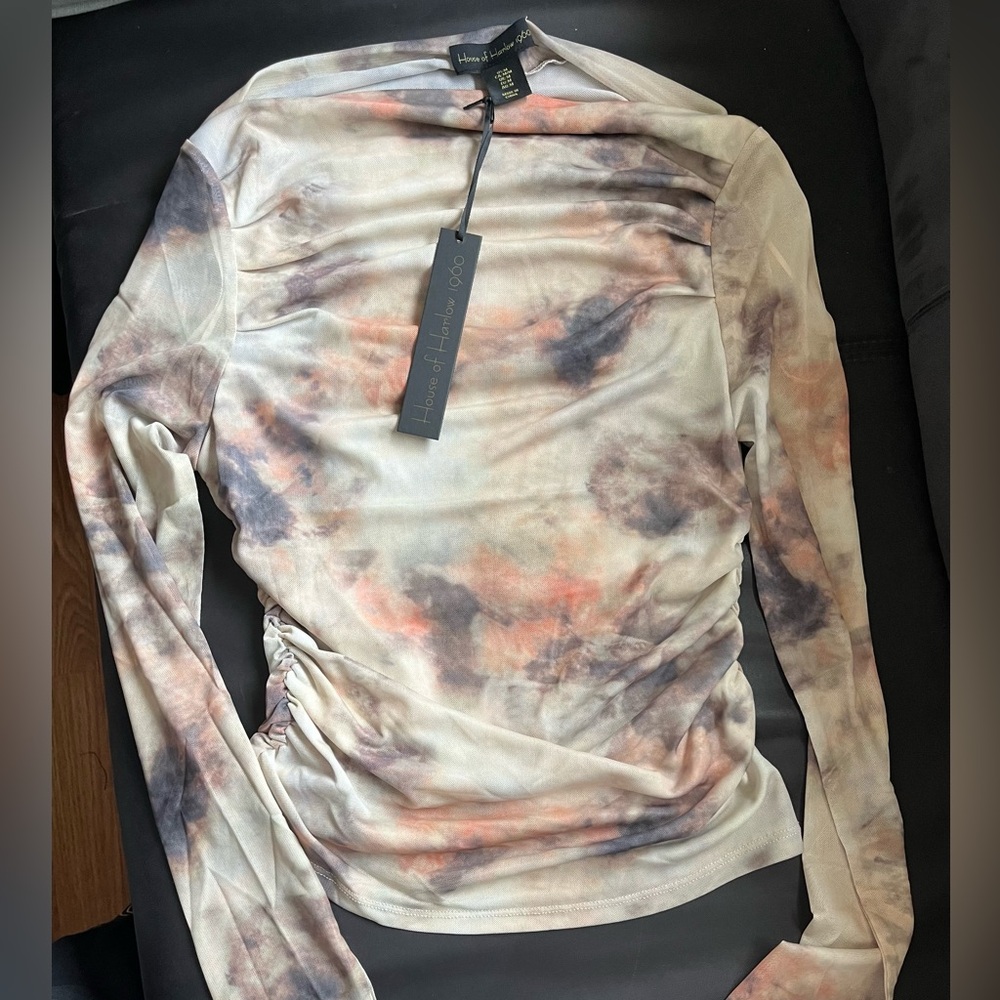 Off The Shoulder Printed Mesh Lined Front Top M